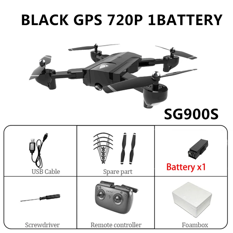 Black GPS 720P 1B SG900 Wifi Радиоуправляемый Дрон с 720P 4K HD Двойная камера gps слежение за мной Квадрокоптер FPV Профессиональный беспилотник долгий срок службы батареи игрушка для детей - Цвет: Black GPS 720P 1B