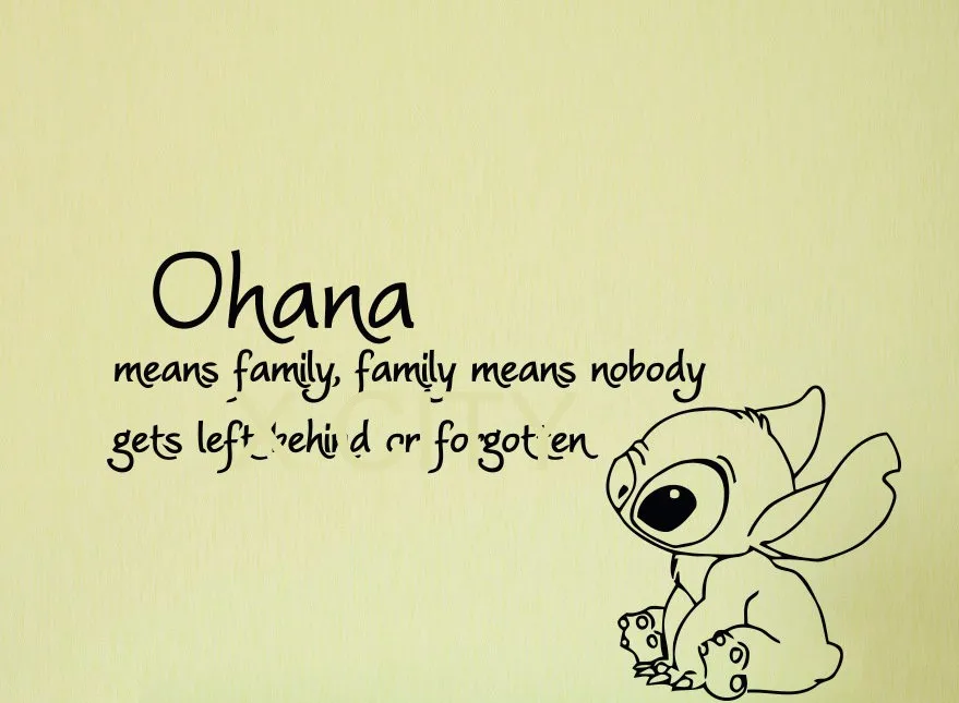 Лило и Стич Aloha Pleakley Jumba наклейка «Ohana значит семья» означает мультфильм виниловая наклейка на стену искусство Дети Детская домашний декор - Цвет: H56cm x W99cm