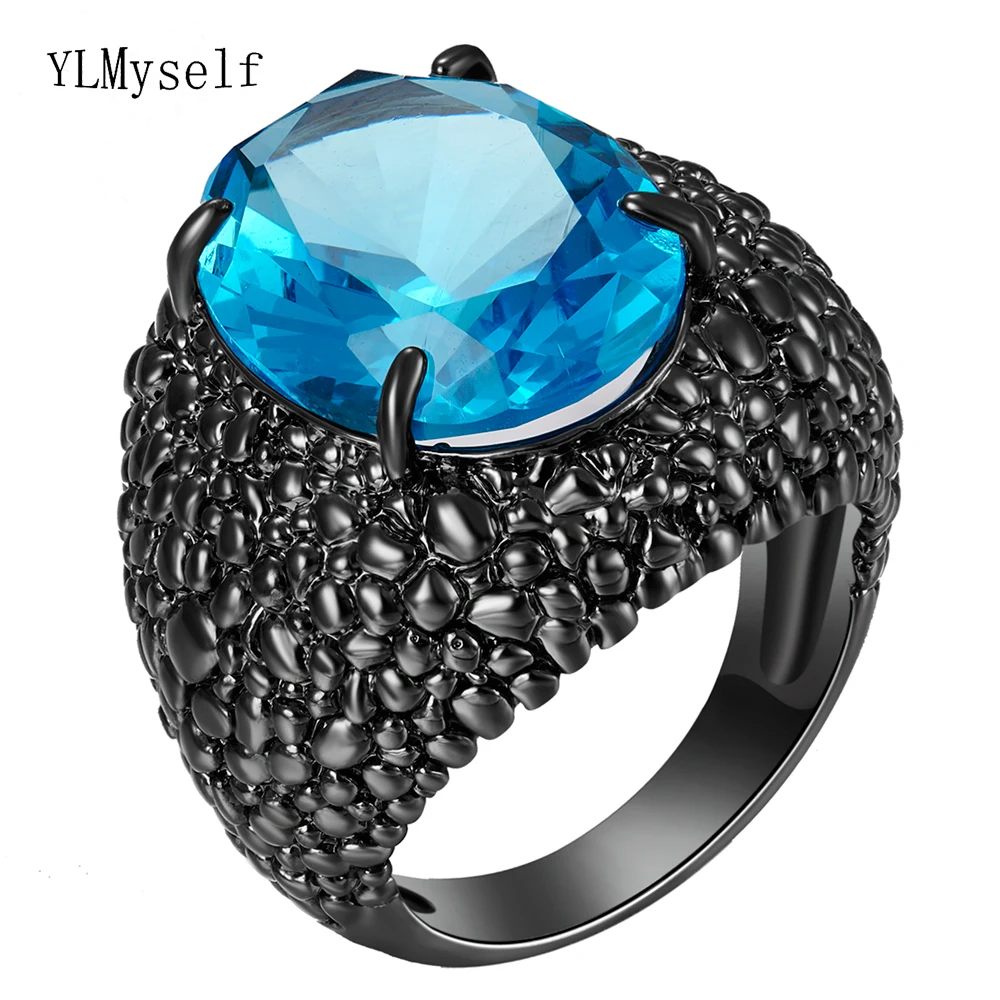 

Large Oval cut Sea Blue Zirona Ring Black Ring Fast delivery High quality Cool Women's Accessories Jewellery