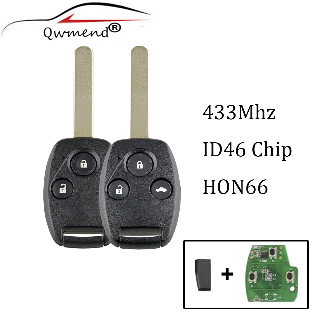 Чехол брелок для Honda Accord Civic 2003 2007 с чипом ID46 2/3 кнопки 433 МГц|Ключ от авто| |