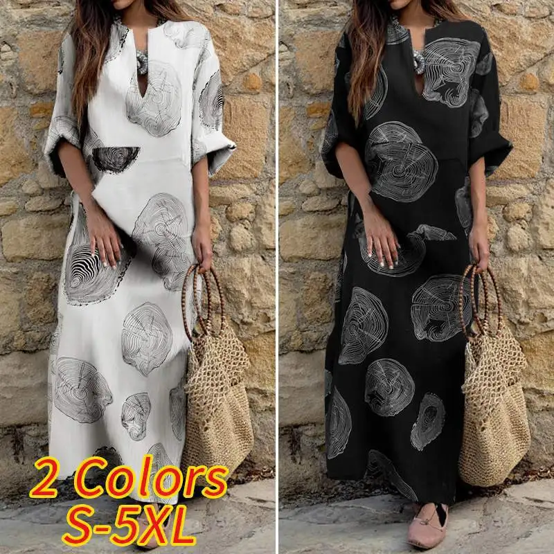 Женское мусульманское платье Дубай Абая Турция Хиджаб Арабский осенний сарафан с длинным рукавом с принтом Исламская одежда Abayas Maxi Vestidos Mujer