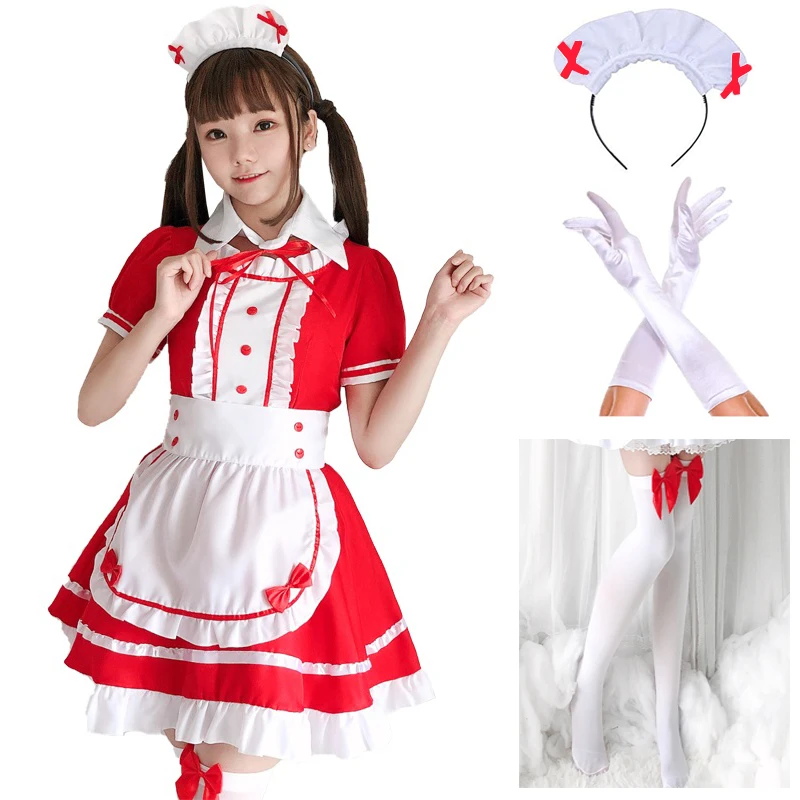 

Anime Cosplay Costumes Japanese Sissy Maid Dress Sweet Classic Lolita Apron Waitress Fancy Dress with Socks Gloves Set FOR WOMEN