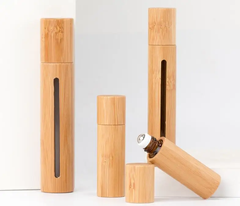 

Natural Bamboo Glass Essential Oil Bottle 3ml/5ml/10ml Refillable Empty Perfume Fragrance Scent Steel Roller Ball Bottles SN
