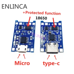 Зарядное устройство ENLINCA, 5 В, 1 А, Micro USB 18650, Type-c, для литиевых аккумуляторов, модуль зарядного устройства, двойная защита TP4056 18650