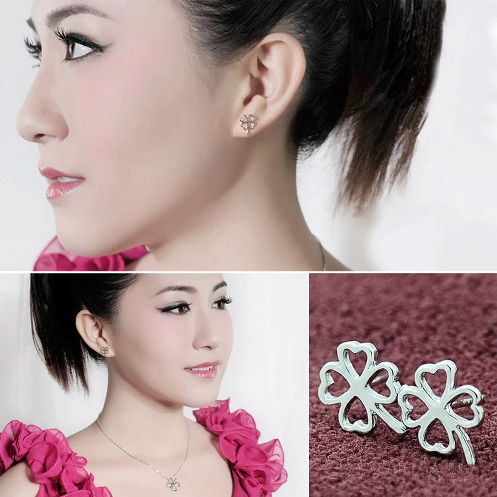Новые 925 пробы Серьги гвоздики для девочек с серебряным клевером любимые