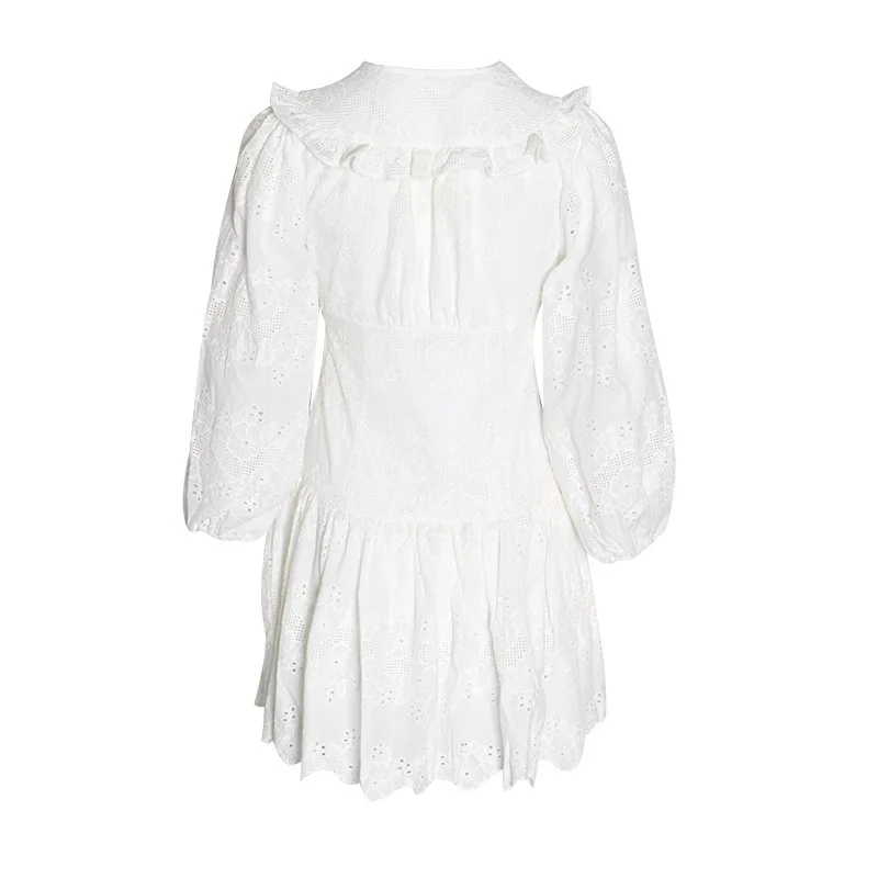 

Popular sweet printed women's dress summer slim v-neck lantern long sleeve mini pleated skirt women