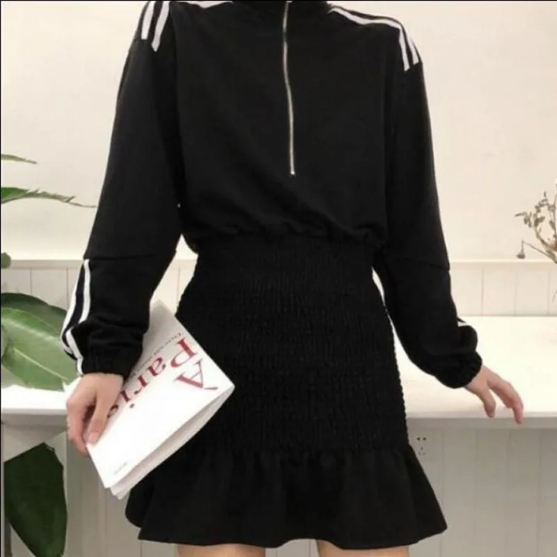 Новое модное женское платье Сезон весна осень Платье с длинным рукавом и стоячим