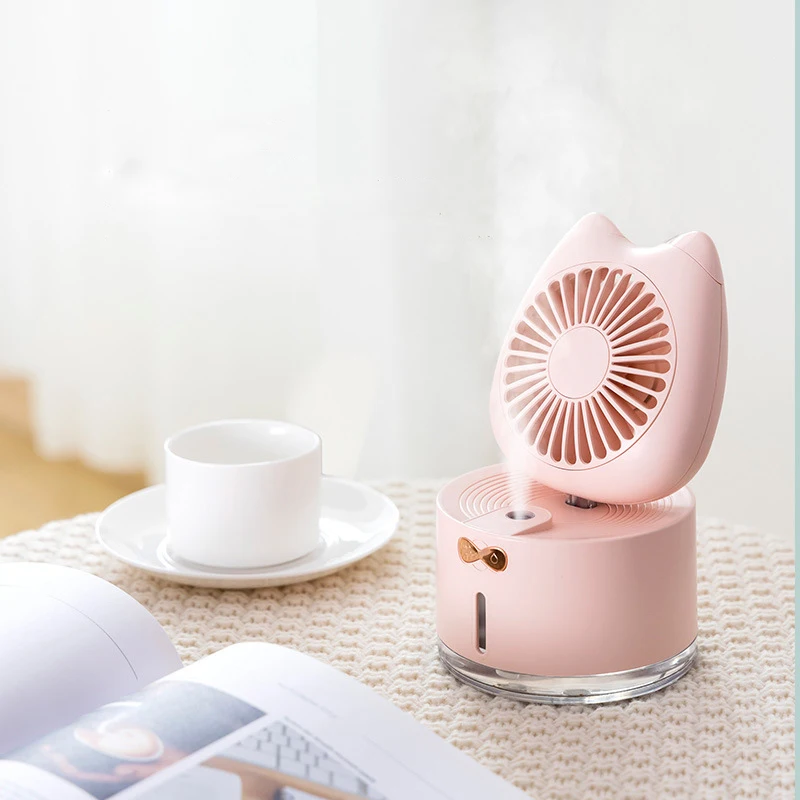 

Rechargeable Air Humidifier Cute Cat Diffuser With Air Cool Fan Wirelss Humidificator With Colorful Night Lights