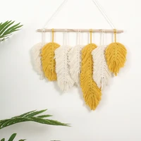 bohemian macrame wall hanging tapestry hand made feather cotton woven leaves living room headboard home decor wall tapestries