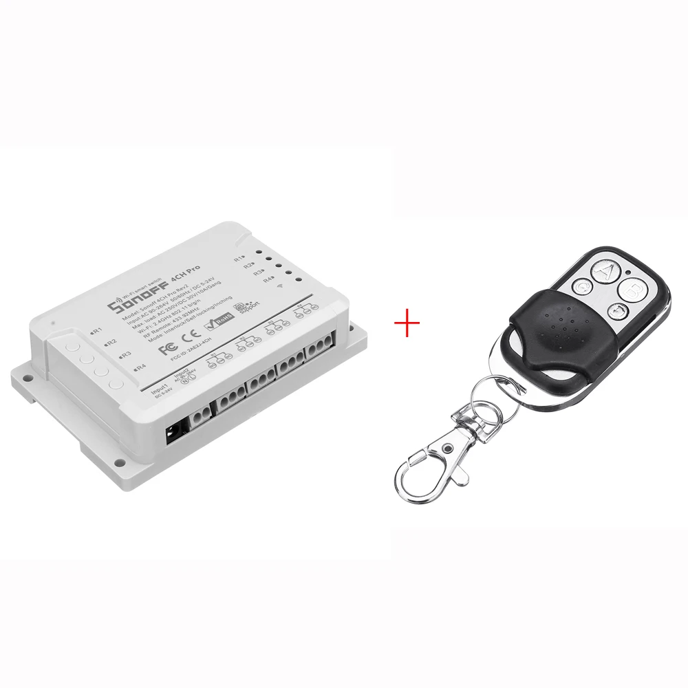 Switch and 433MHZ SONOFF 4CH Pro R2 10A 2200 Вт 2,4 ГГц 433 МГц РЧ инчинг/самоблокирующийся/блокирующий Умный домашний переключатель+ 433 МГц пульт дистанционного управления - Цвет: Switch and 433MHZ