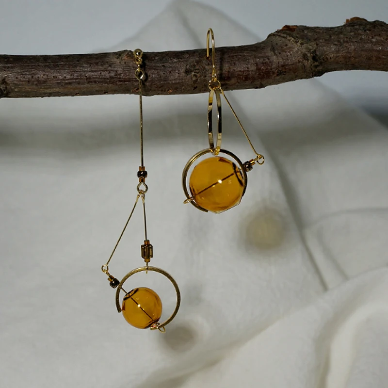 

Original Asymmetric Dangle Earrings For Women 2020 Hand Glass Ball Korean Long Drop Earrings Jewelry Earings Femme