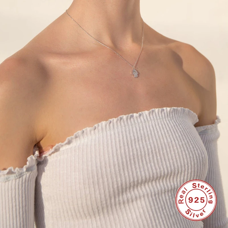 

Aide 100% S925 Sterling Silver INS Bling Evil Hand Diamond Pendant Necklace For Women Ladies Jewelry Accessories Fine Jewelry