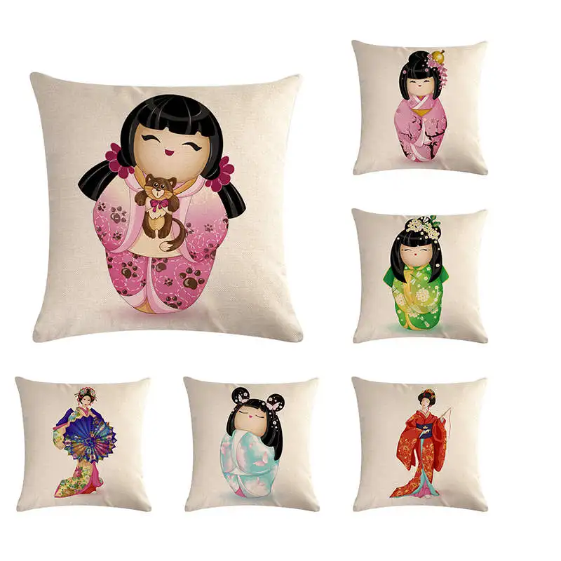 Кимоно японской гейши doll наволочка льняная хлопковая для автомобильного кресла