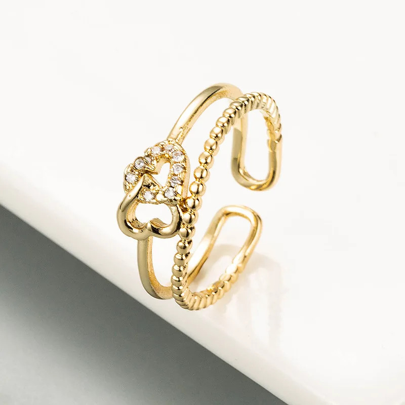 

Trendy Croissant Twist Open Ring for Women Heart Zircon Hollow Adjustable Rings Teens Luxury Gold Vintage Jewelry Accessories