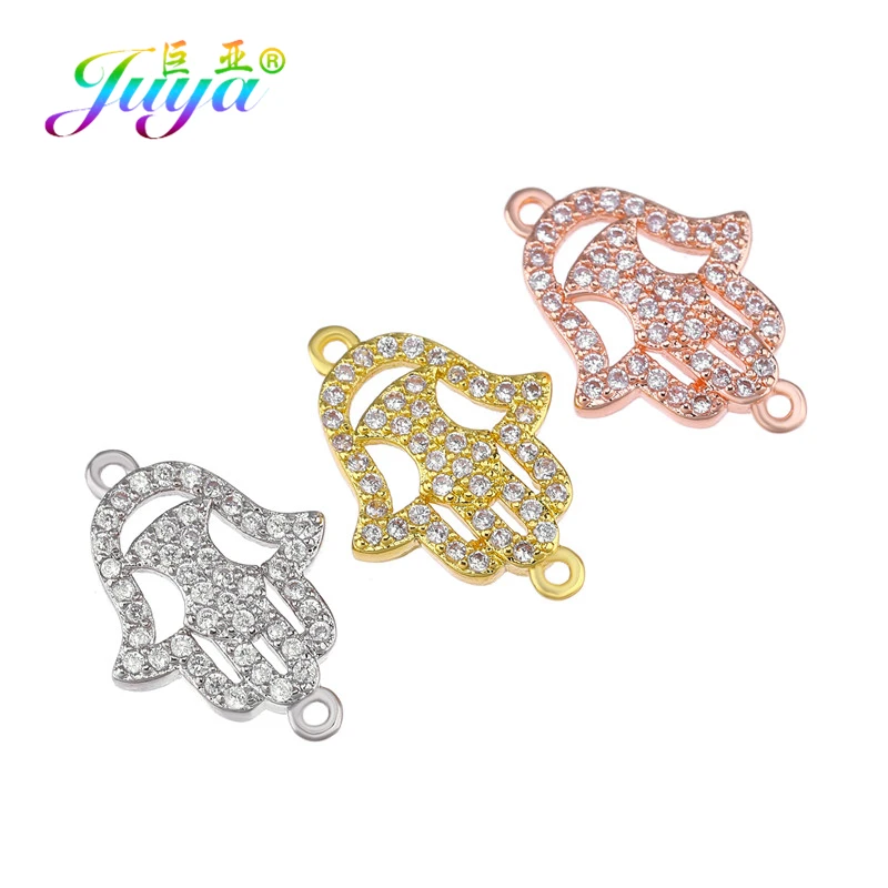 Juya DIY Браслеты Аксессуары микро проложить циркон золото/серебро Хамса Фатима Шарм Разъемы для Needlwork ювелирных изделий