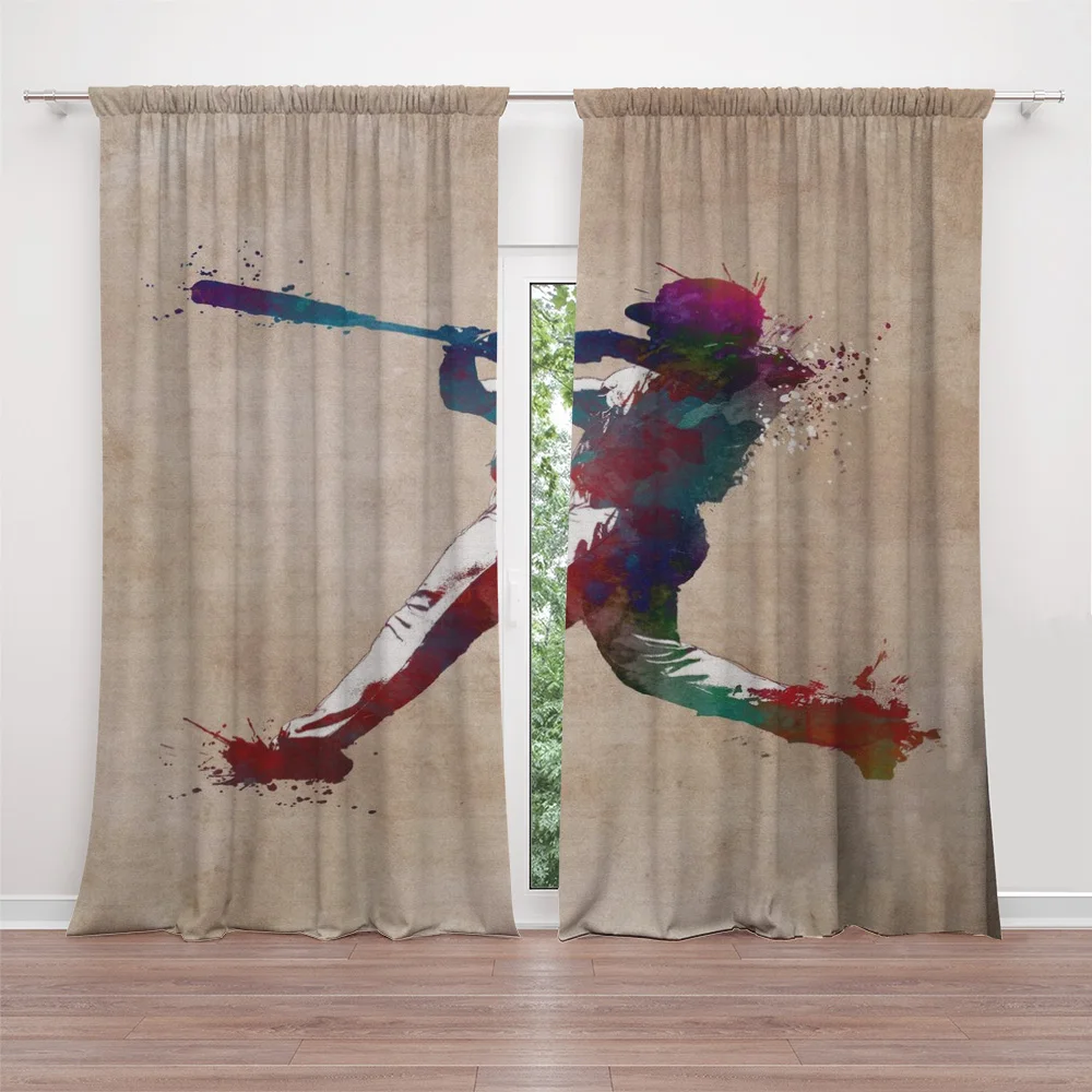 Занавески для Бейсбольного плеера гостиной 3D печать спальни детской комнаты