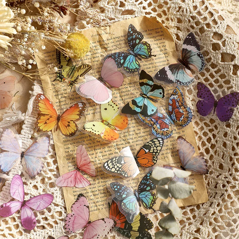 

40 Pcs Kawaii Butterfly Insects Stickers Set PET Transparent Waterproof Decorative Decals For Scrapbook Diy Crafts Album