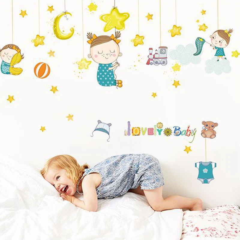 Мультяшные звезды Ловец девушки наклейки на стену Детские фотообои виниловые