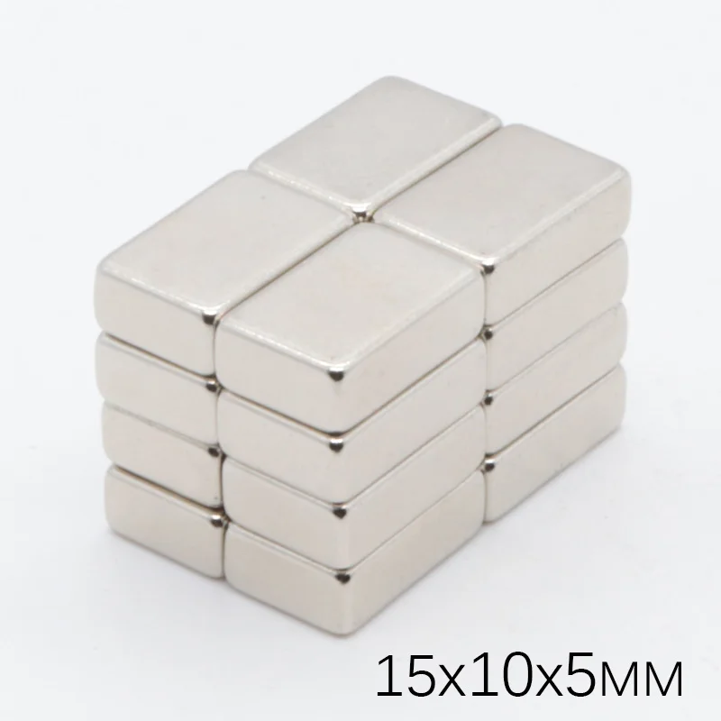 Супермощные квадратные неодимовые магниты N35 100 шт. 15x10x5 мм блок NdFeB кубовидный