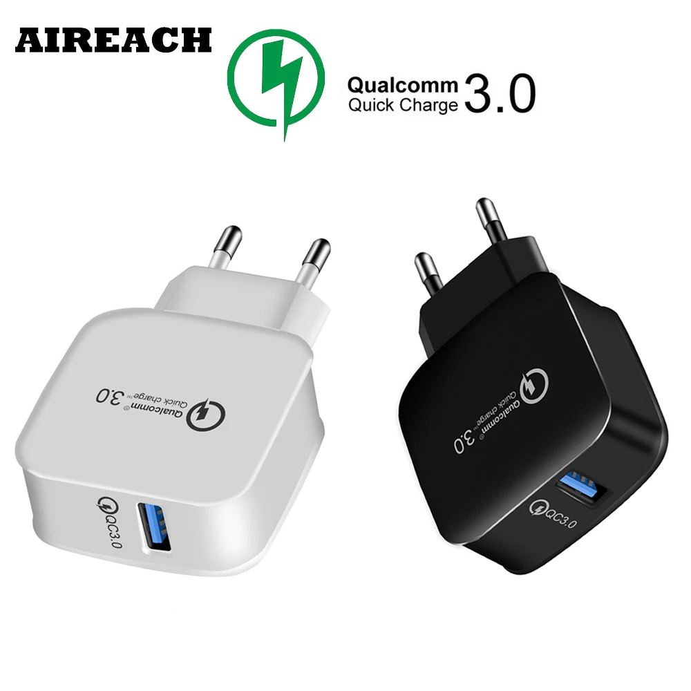 Сетевое зарядное устройство AIREACH с вилкой Стандарта ЕС и США QC 3 0 5 В/9 В/12 В 18 Вт 1