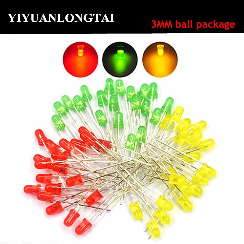 60/80/100pcs 3Mm LED Light-emitting diode repair kit F3 red green yellow blue white direct light ball package | Лампы и освещение