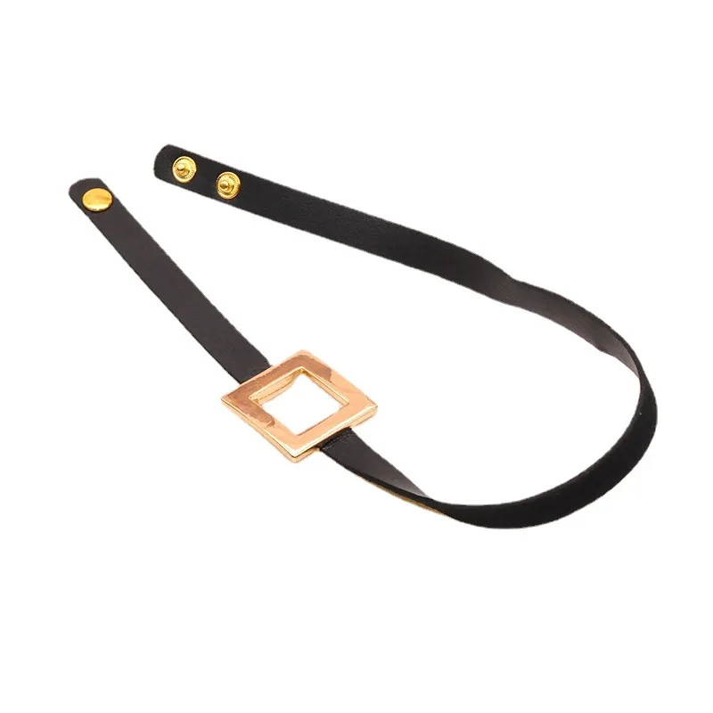 

Amorcome Gothic Black Leather Choker Necklace Hip Hop Punk Metal Square Charm Short Collar Necklace Bracelet Women Femme Jewelry