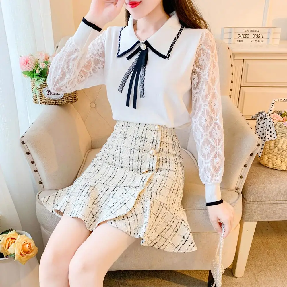 Женский комплект из 2 предметов модный вязаный Топ в стиле преппи с круглым