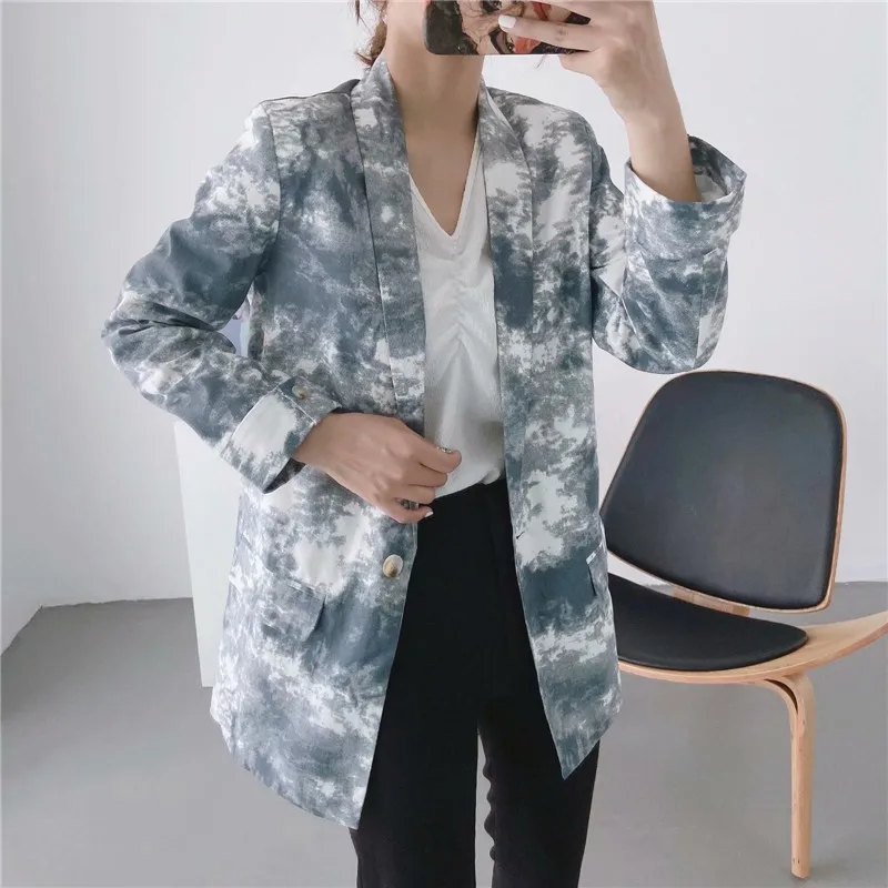 

TMODA453 Za Women Tie-dye Hit Color Temperament Blazer New Lapel Long Sleeve Loose Jacket Fashion Tide Spring Autumn 2021