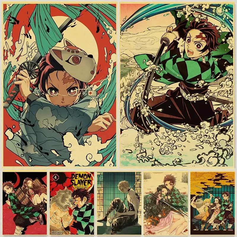 

Decorative Painting Cartoon Poster Oil Painting Poster Home Art Wall Sticker Demon Killer: Kimetsu No YAIBA Tanjirou Nezuk