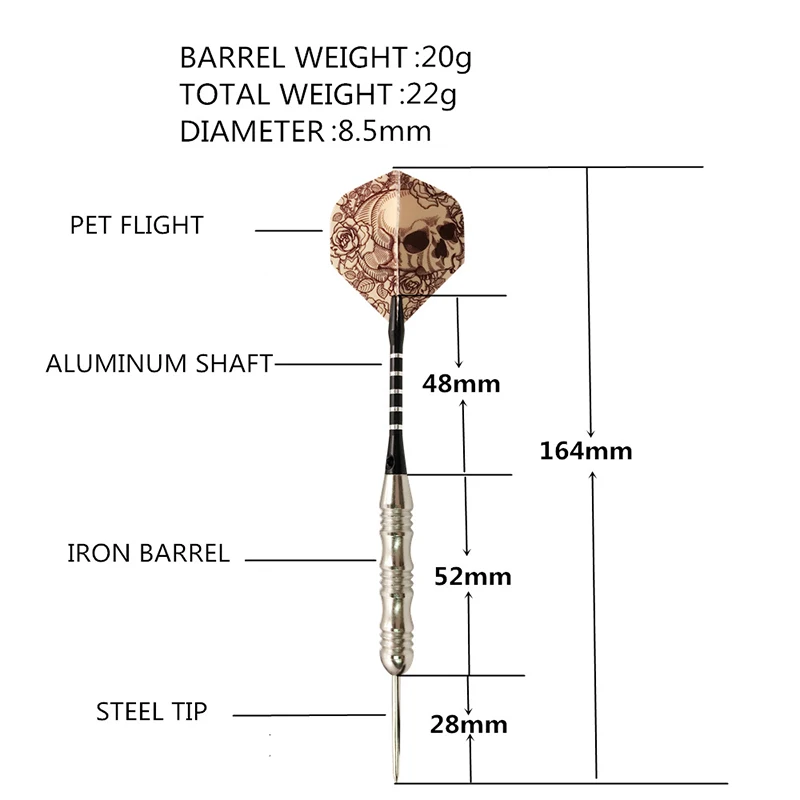 Дротика стальная никелированная 22 г 12 шт. | Спорт и развлечения