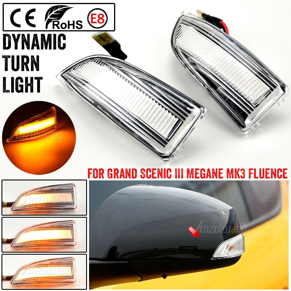 For Renault Megane MK3 Laguna III Stage Grand Scenic III Fluence Latitude Lagoon Dynamic Turn Signal LED Side Mirror light