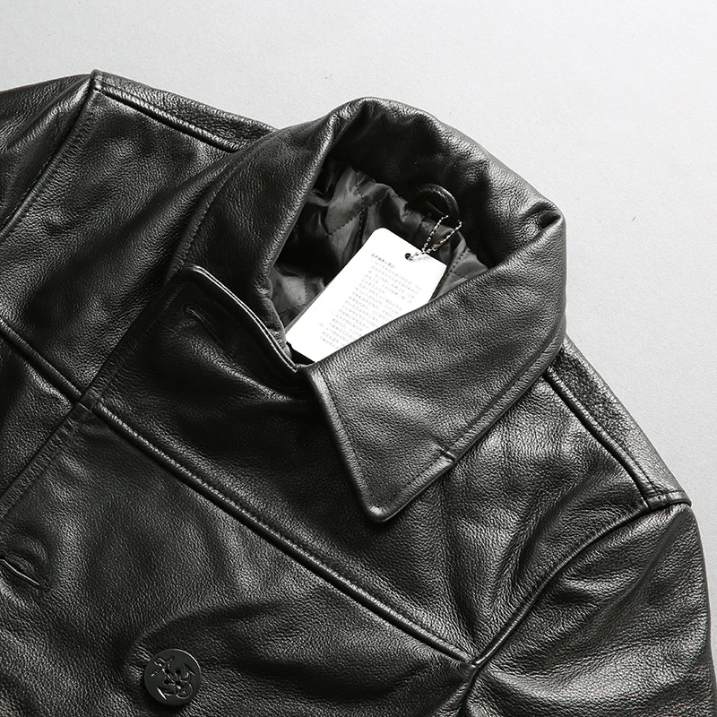 

Winter Genuine 2020 Vintage Men's Classic Cowhide Leather Coat Casual Plus Size Formal Black Jacket Shipping