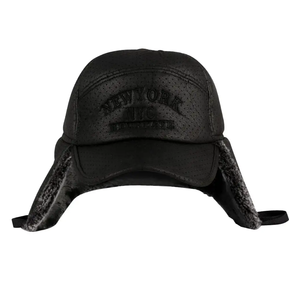 Черная Мужская зимняя шапка с наушниками Русская Шапка бомбер меховые шапки