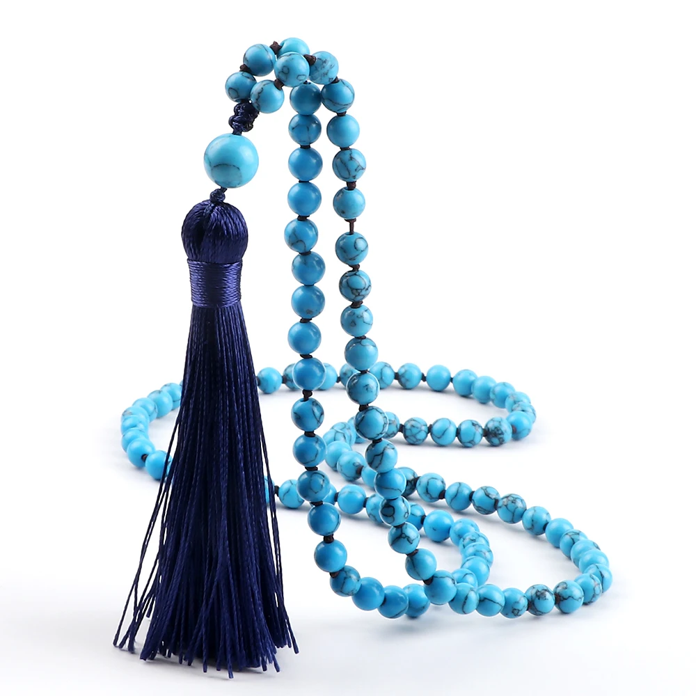 Модные буддийские ожерелья с бусинами 108 из натурального камня 6 мм бирюзы