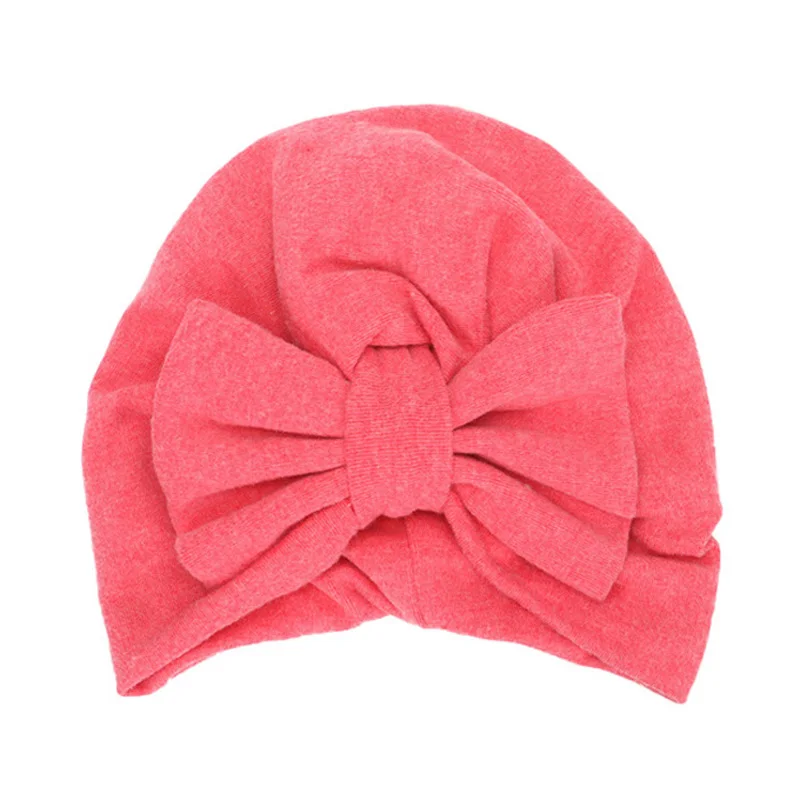 Fuchsia baby hat Новая зимняя детская шапка для девочек с большим бантом, Осенняя детская шапка-тюрбан, реквизит для фотосессии, Младенческая шапочка, шапка для маленьких девочек, аксессуары, 12 цветов - Цвет: Fuchsia baby hat