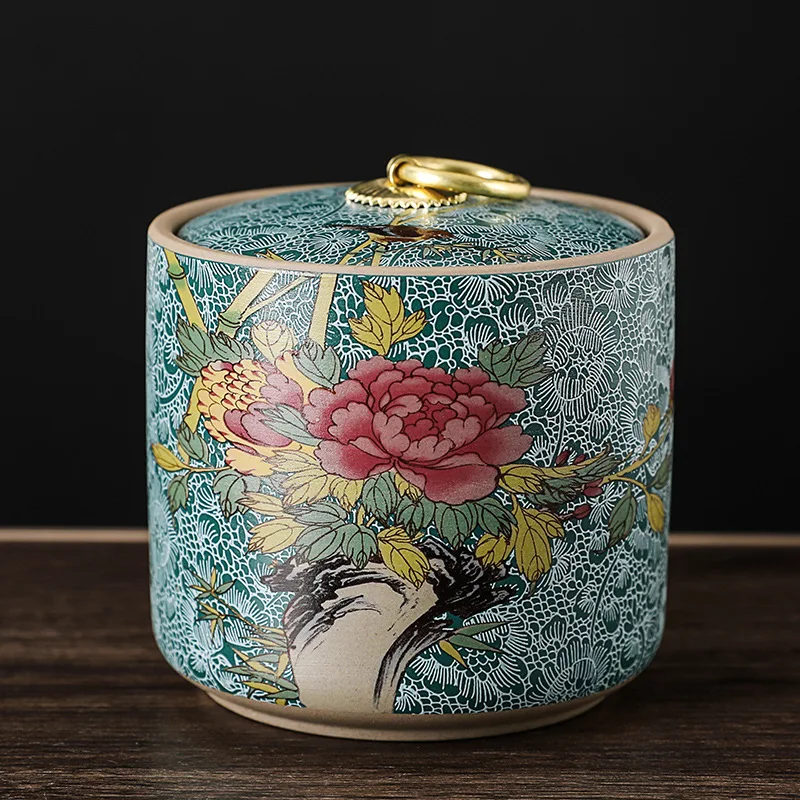 

Chinese Ceramic Tea Caddy Small Storage Pot Vintage Sugar Coffee Tea Containers Jar Smell Proof Box Caja De Te Tea Set BK50CY