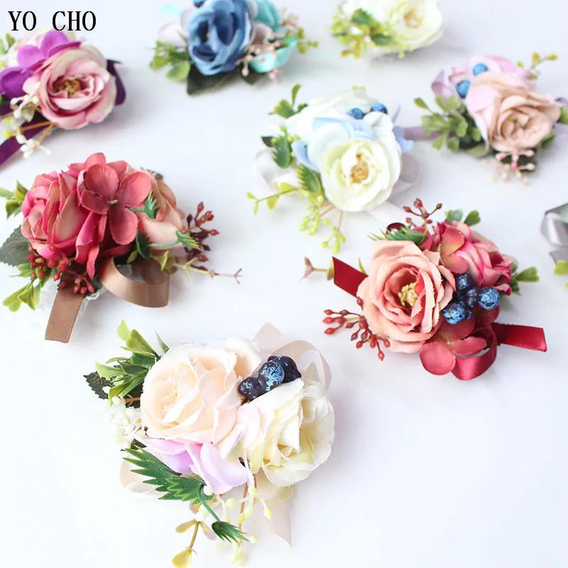Йо Чо искусственный цветок для свадьбы жениха бутоньерка Buttonhole белый синий шелк цветы браслет из цветов подружки невесты Свадьба булавка