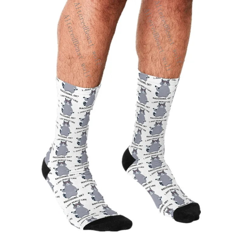 

Men's Funny socks Really Like Raccoons Socks harajuku Men Happy hip hop Novelty cute boys Crew Casual Crazy Socks for men