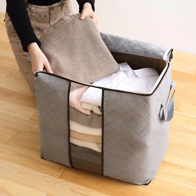 

Non-Woven Clothes Storage Bag Portable Extra Large Storage Boxes Dustproof Zipper Clothes Storage Bags Sundries Organizer