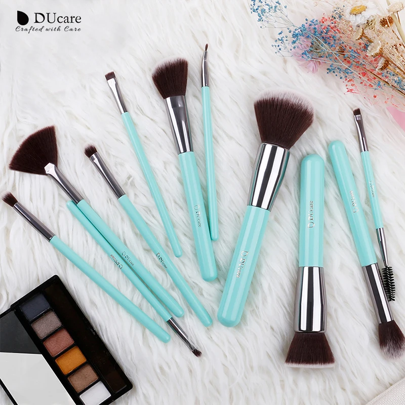 Набор кистей для макияжа DUcare 11 шт. профессиональная светло-зеленая ручка Кисть