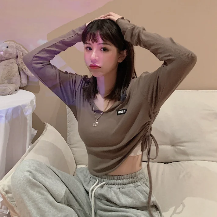 Дизайнерский топ из ткани с надписью на завязках женская летняя Корейская