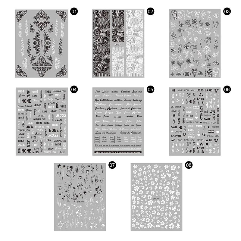1 Sheet 3D Nail Stickers Self-adhesive Stripe Shape Flowers Element Mixed Patterns Transfer Decals Nail Decoration for Nail Art