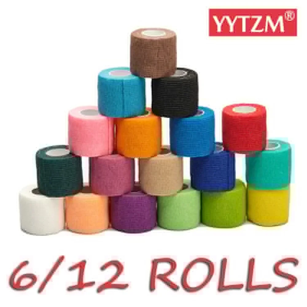 

Random Color 6/12 Roll Camouflage Print Non Woven First Aid Bandage Colorful Sport Self Adhesive Elastic Bandage Wrap Tape