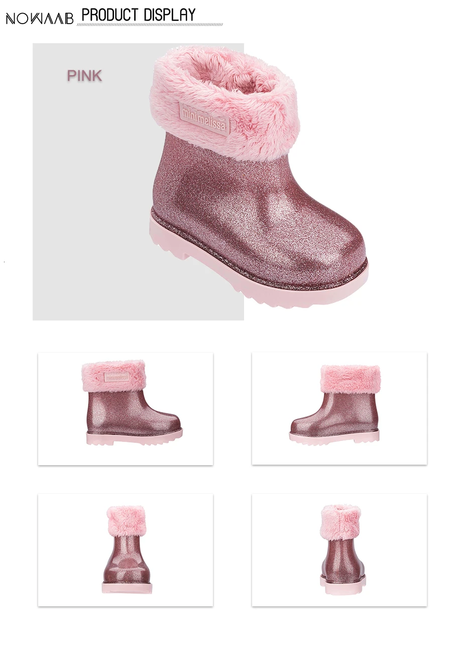 Mini Melissa/зимние теплые ботинки для девочки, зимние ботинки для мальчика для детей, г. Новая детская обувь принцессы для малышей Милая нескользящая обувь на плоской подошве для маленьких девочек