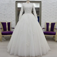 vestido de noiva 2021 muslim wedding dresses dubai high neck lace 3d flowers pearls long sleeves bridal dress robe de mariage