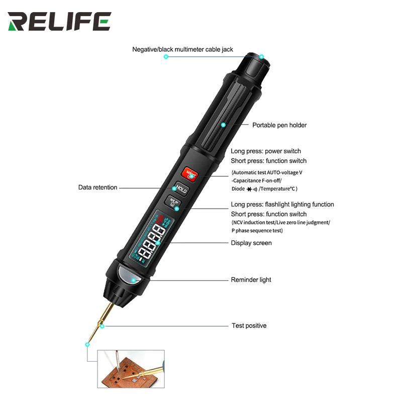 Многофункциональный мини-мультиметр RELIFE DT-01 Smart Pen бесконтактный Тестер