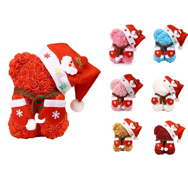 

Rose Flower Bear - Christmas Rose Teddy Bear - Birthdays,Valentine's Day- Clear Gift Box Included