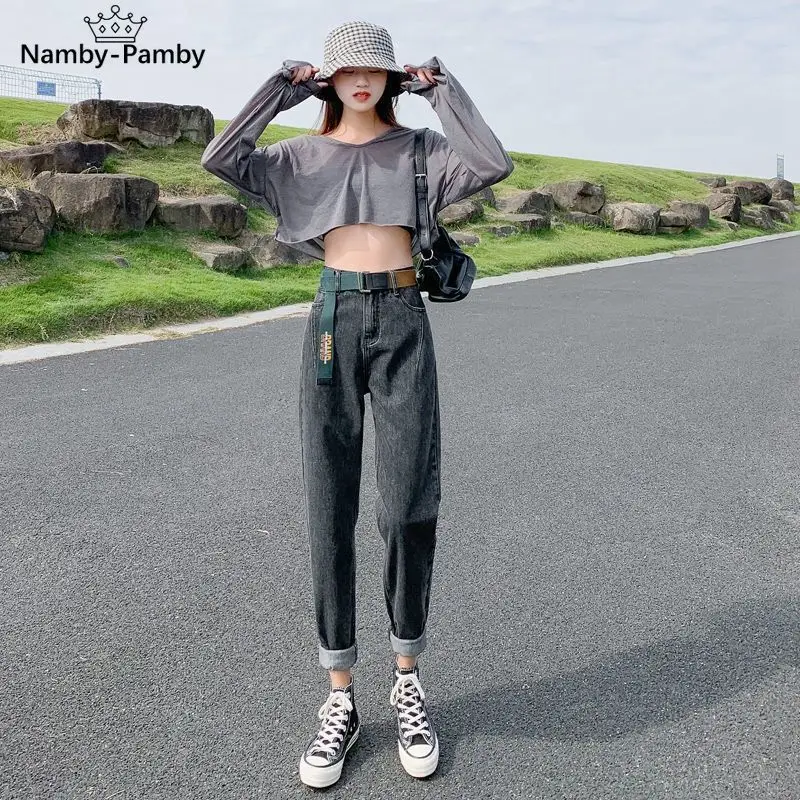 

Harlan jeans women's high waist 2021 spring and autumn new students Korean version of wild loose and thin straight daddy pants