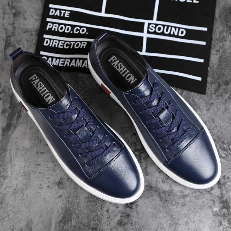 Кроссовки мужские из ПУ кожи на шнуровке Вулканизированная подошва узкие