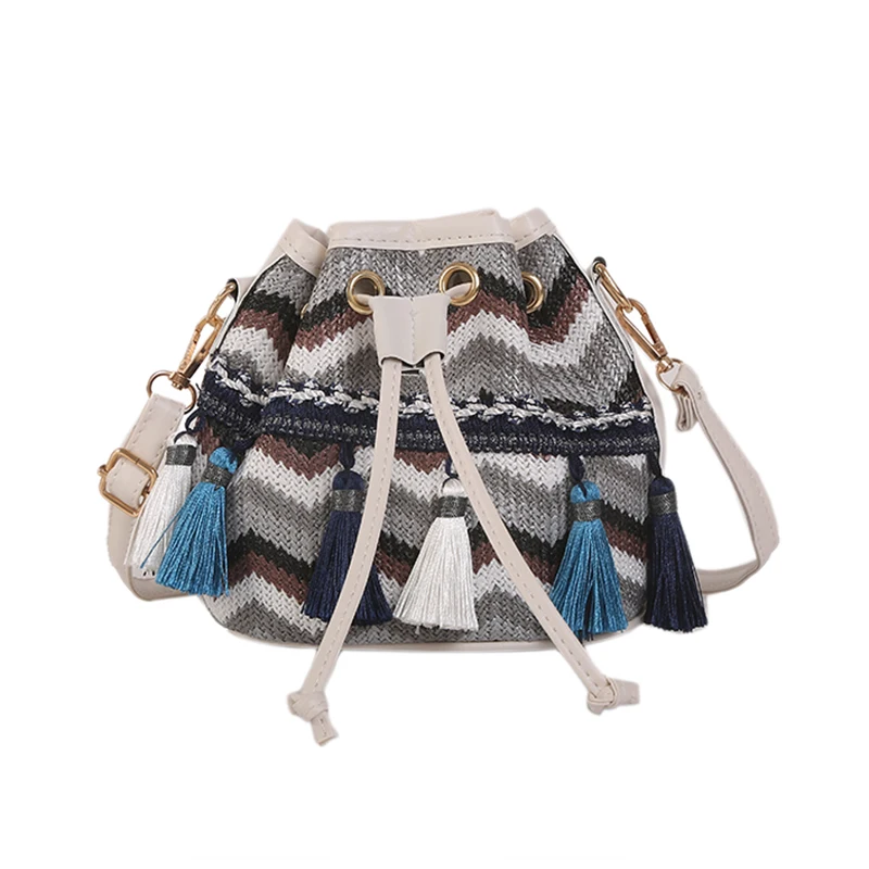 Богемная женская сумка через плечо для отдыха тканая на шнурке сумка-пельмень